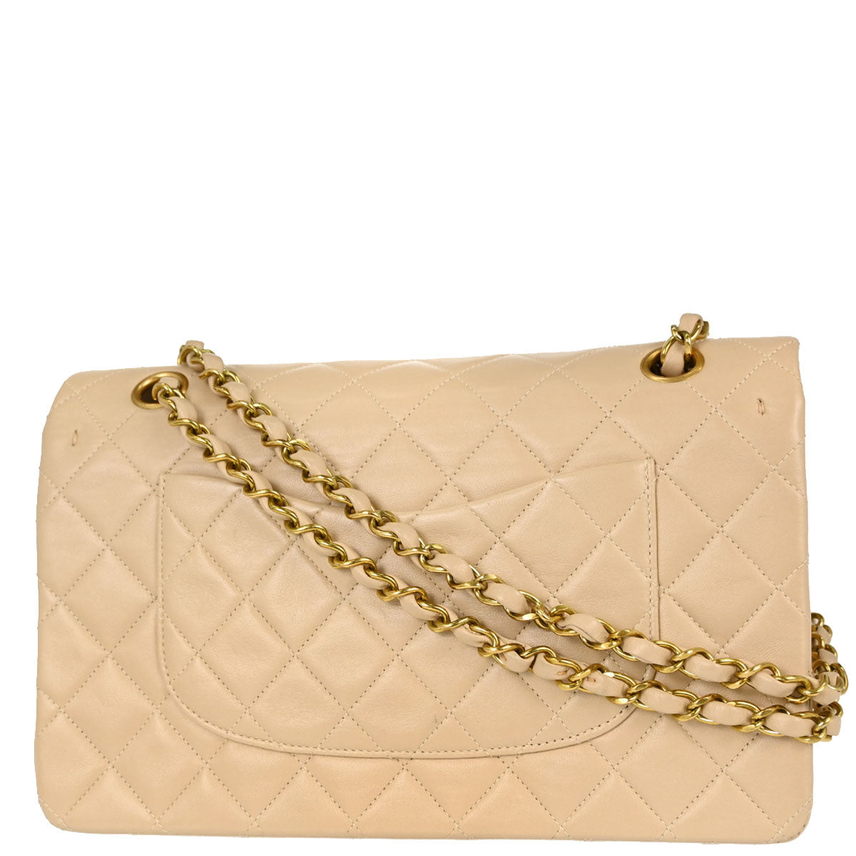 Chanel 1994-1996 Beige Lambskin Medium Classic Double Flap Shoulder Bag