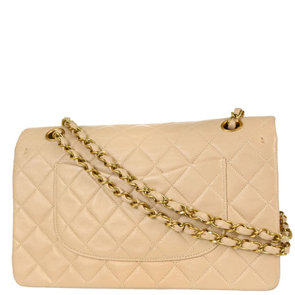 Chanel 1994-1996 Beige Lambskin Medium Classic Double Flap Shoulder Bag
