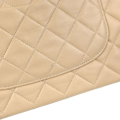 Chanel 1994-1996 Beige Lambskin Medium Classic Double Flap Shoulder Bag