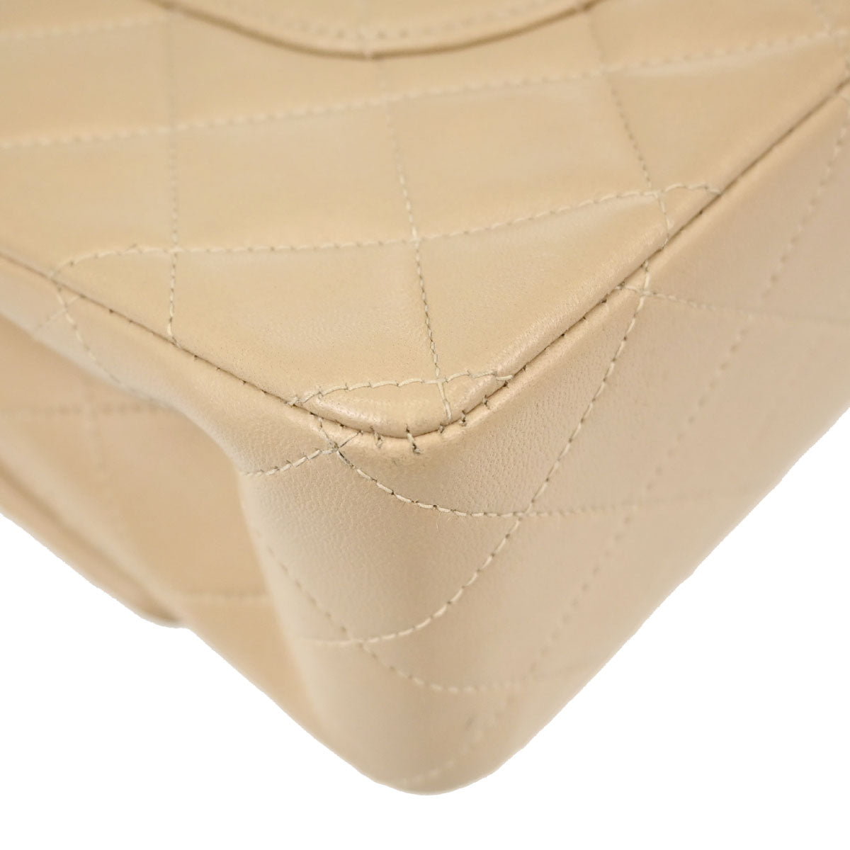 Chanel 1994-1996 Beige Lambskin Medium Classic Double Flap Shoulder Bag
