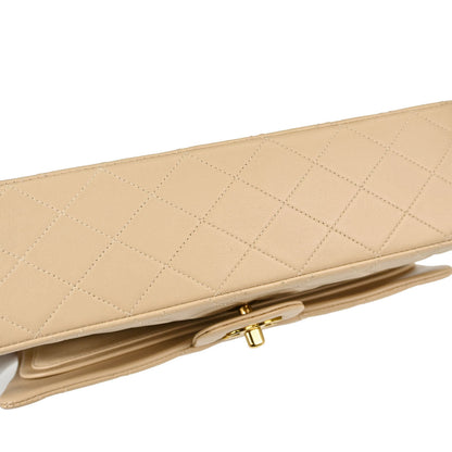Chanel 1994-1996 Beige Lambskin Medium Classic Double Flap Shoulder Bag
