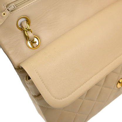 Chanel 1994-1996 Beige Lambskin Medium Classic Double Flap Shoulder Bag