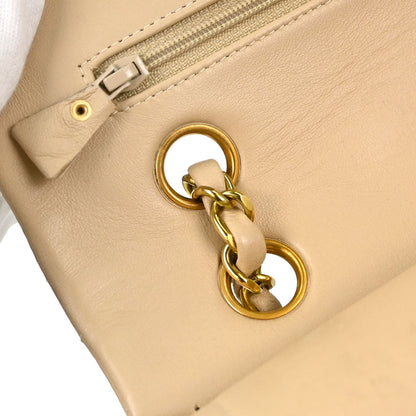 Chanel 1994-1996 Beige Lambskin Medium Classic Double Flap Shoulder Bag