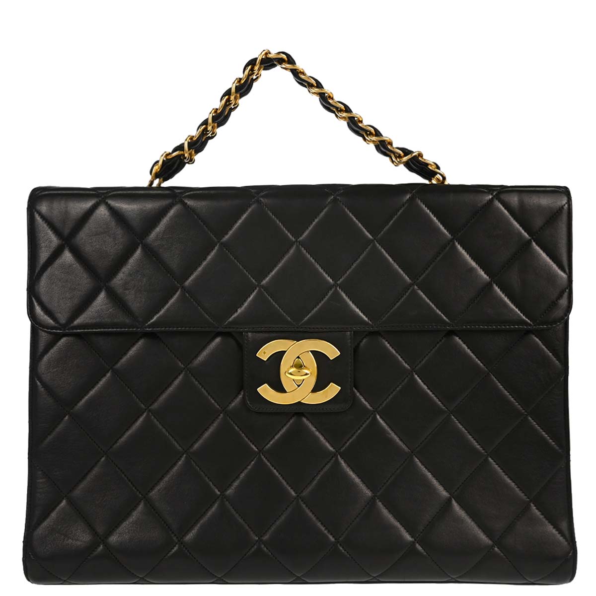 Chanel Black Lambskin Briefcase Handbag