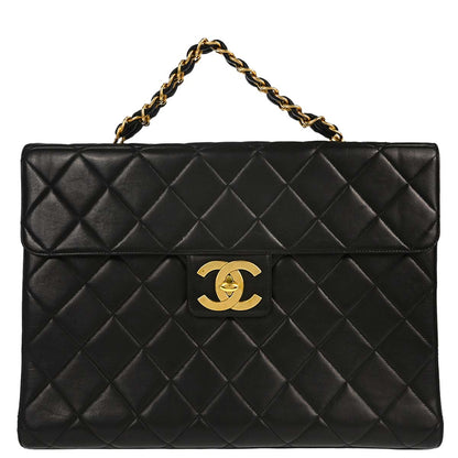 Chanel Black Lambskin Briefcase Handbag