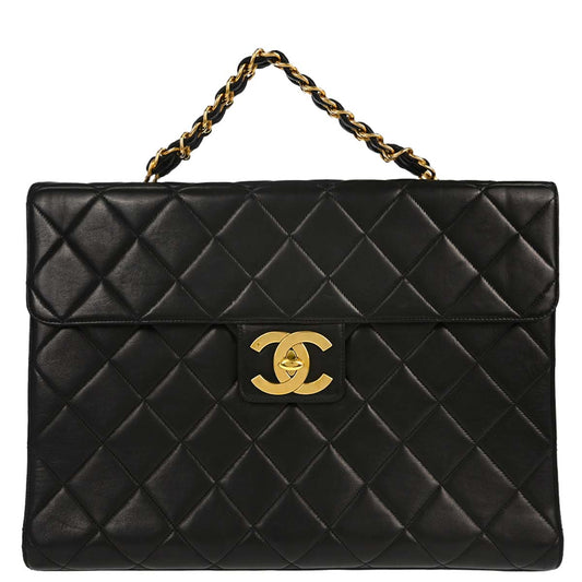Chanel Black Lambskin Briefcase Handbag