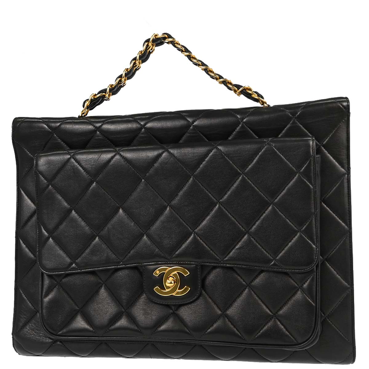 Chanel Black Lambskin Briefcase Handbag