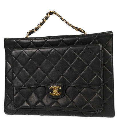 Chanel Black Lambskin Briefcase Handbag