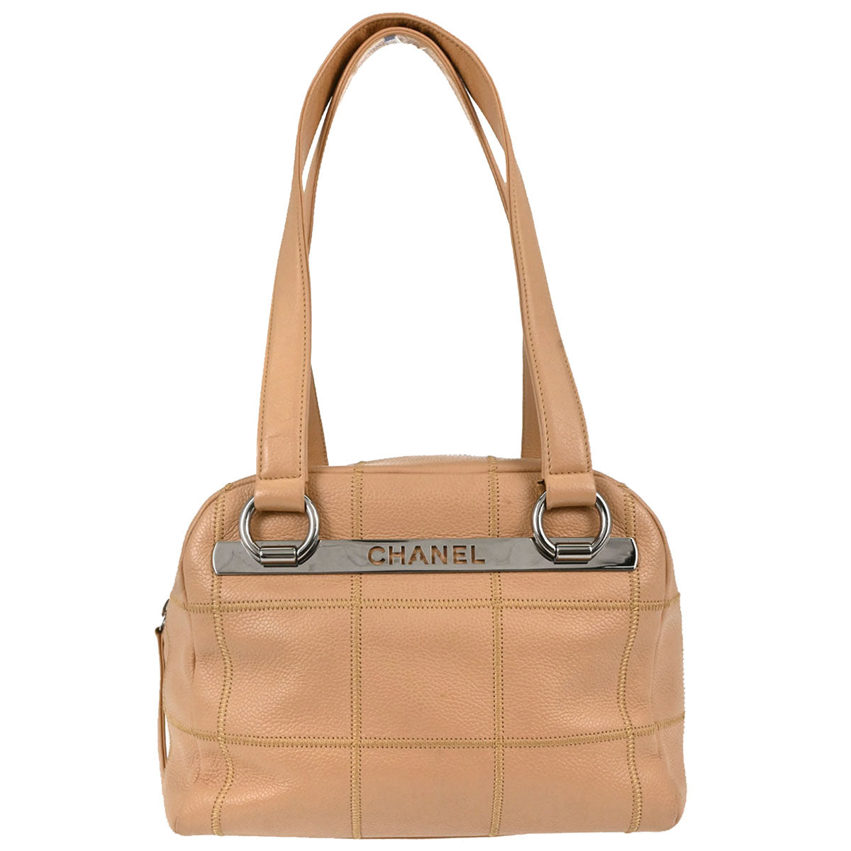 Chanel 2004-2005 Beige Caviar Skin Wild Stitch Choco Bar Handbag