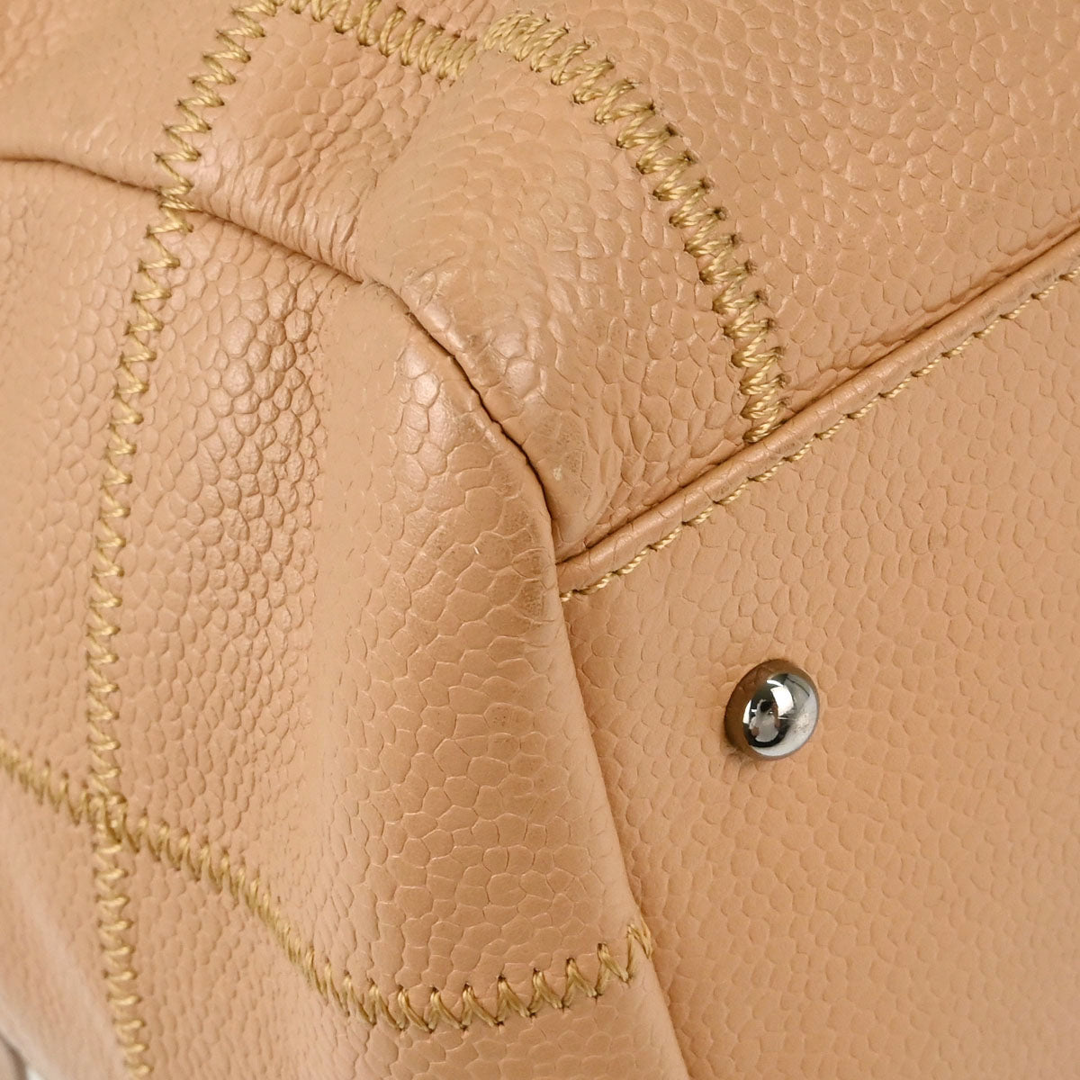 Chanel 2004-2005 Beige Caviar Skin Wild Stitch Choco Bar Handbag