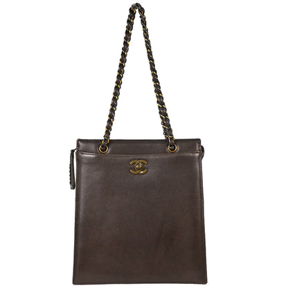 Chanel Brown Calfskin Tote Handbag