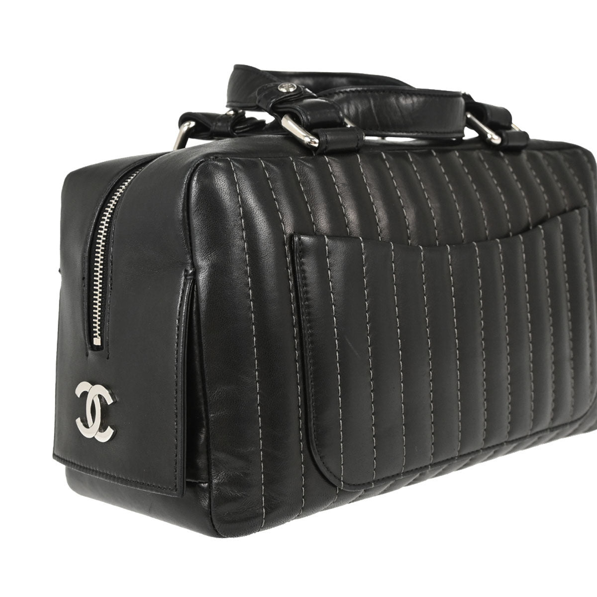 Chanel 2005-2006 Black Lambskin Mademoiselle Bowler Bag Handbag