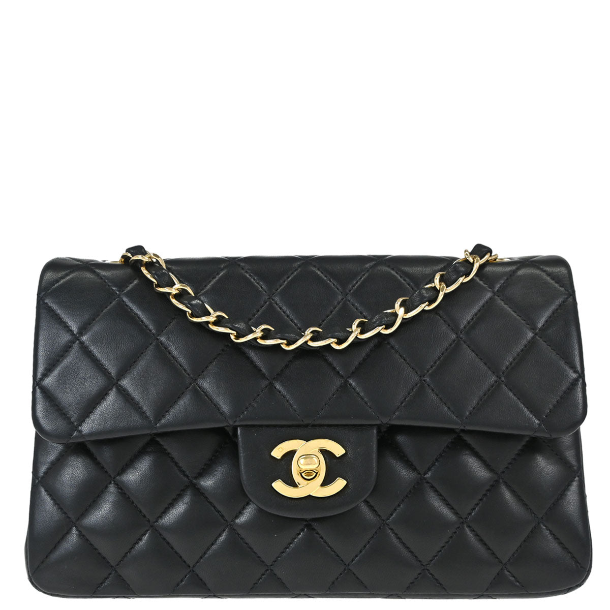 Chanel Black Lambskin Small Double Flap Shoulder Bag