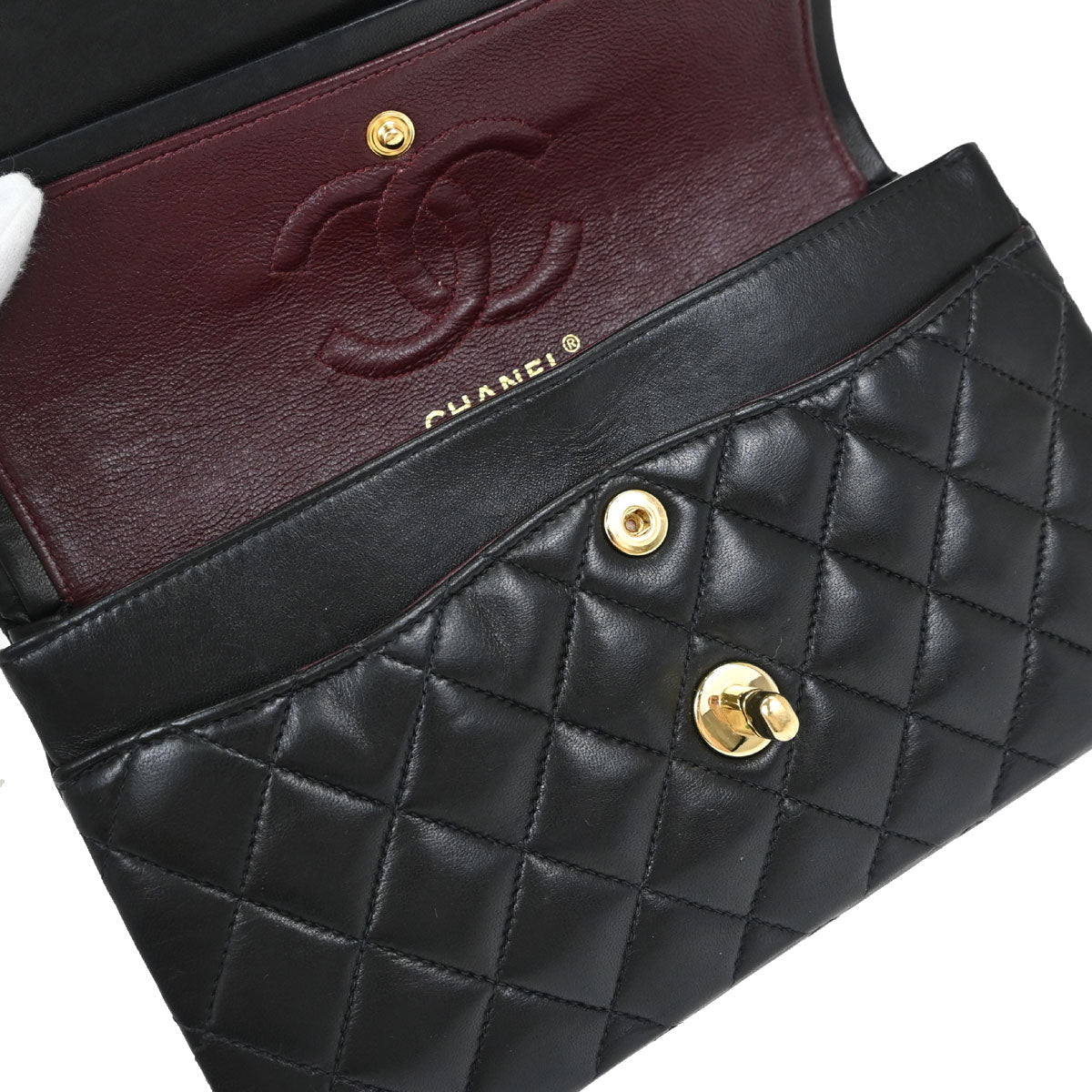 Chanel Black Lambskin Small Double Flap Shoulder Bag