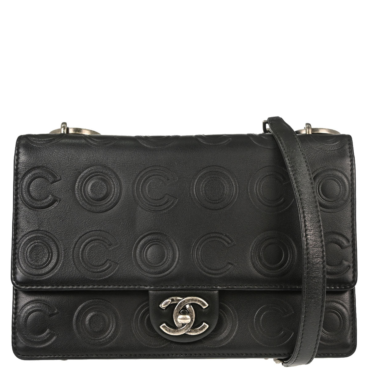 Chanel 2019 Black Embossed Calfskin Coco Shoulder Bag