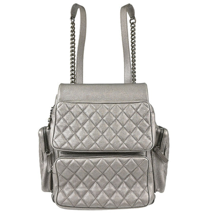 Chanel 2016-2017 Metallic Silver Calfskin Casual Rock Backpack