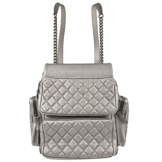 Chanel 2016-2017 Metallic Silver Calfskin Casual Rock Backpack