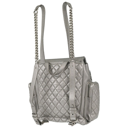 Chanel 2016-2017 Metallic Silver Calfskin Casual Rock Backpack