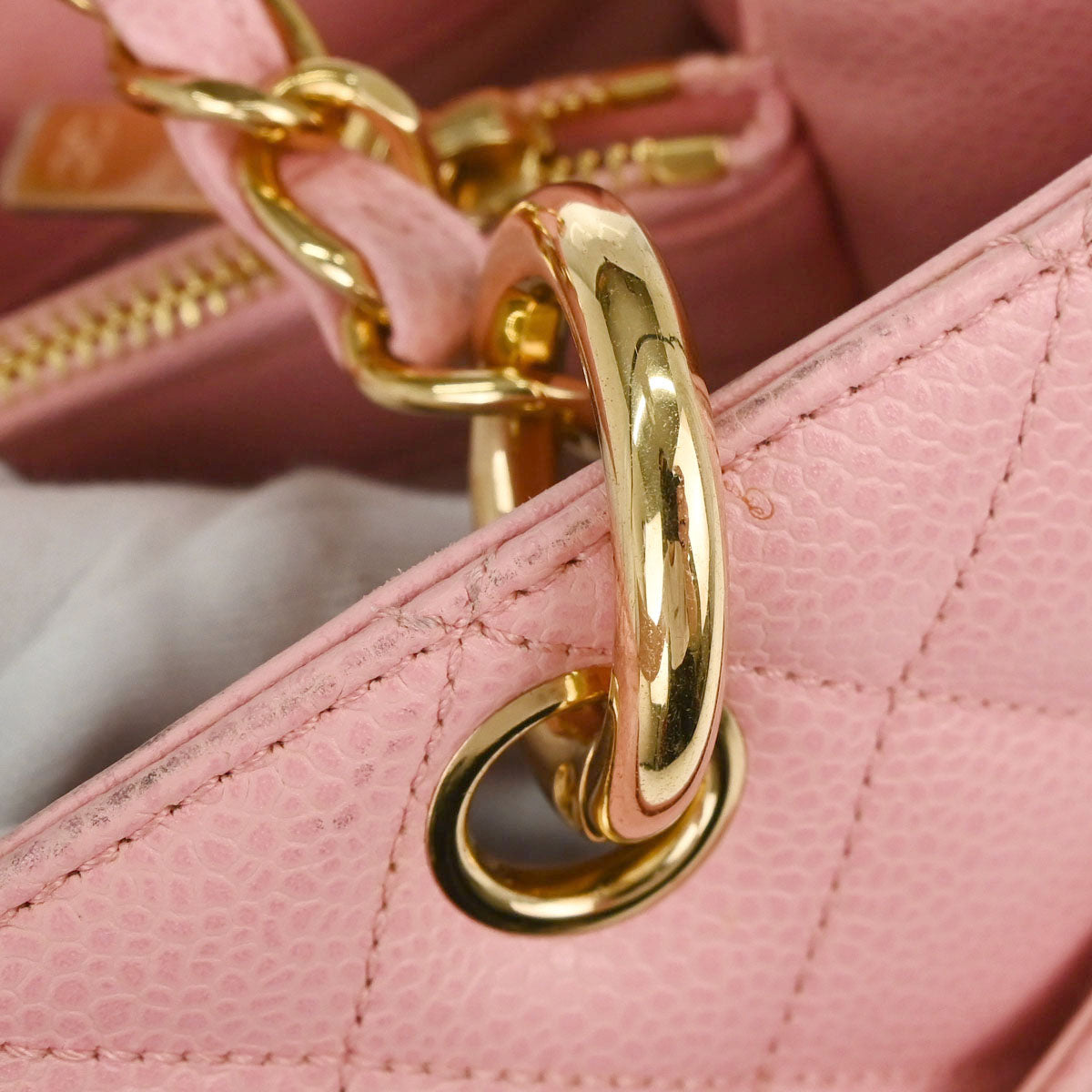 Chanel 2004-2005 Pink Caviar Skin Grand Shopping Tote GST Chain Handbag