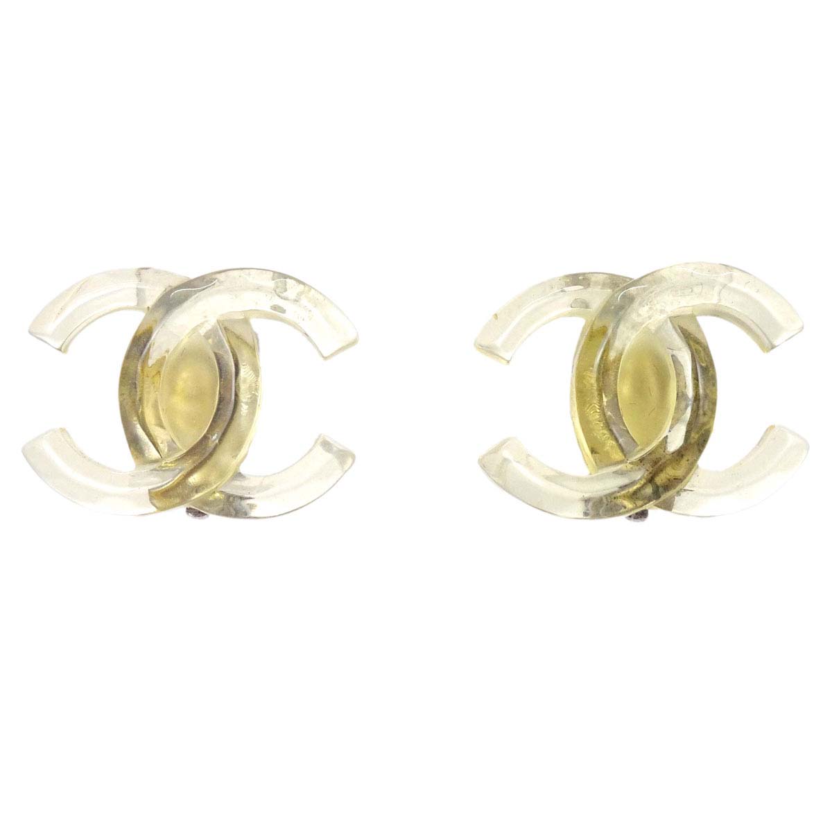 Chanel CC Clear Acrylic Clip-On Earrings 02P