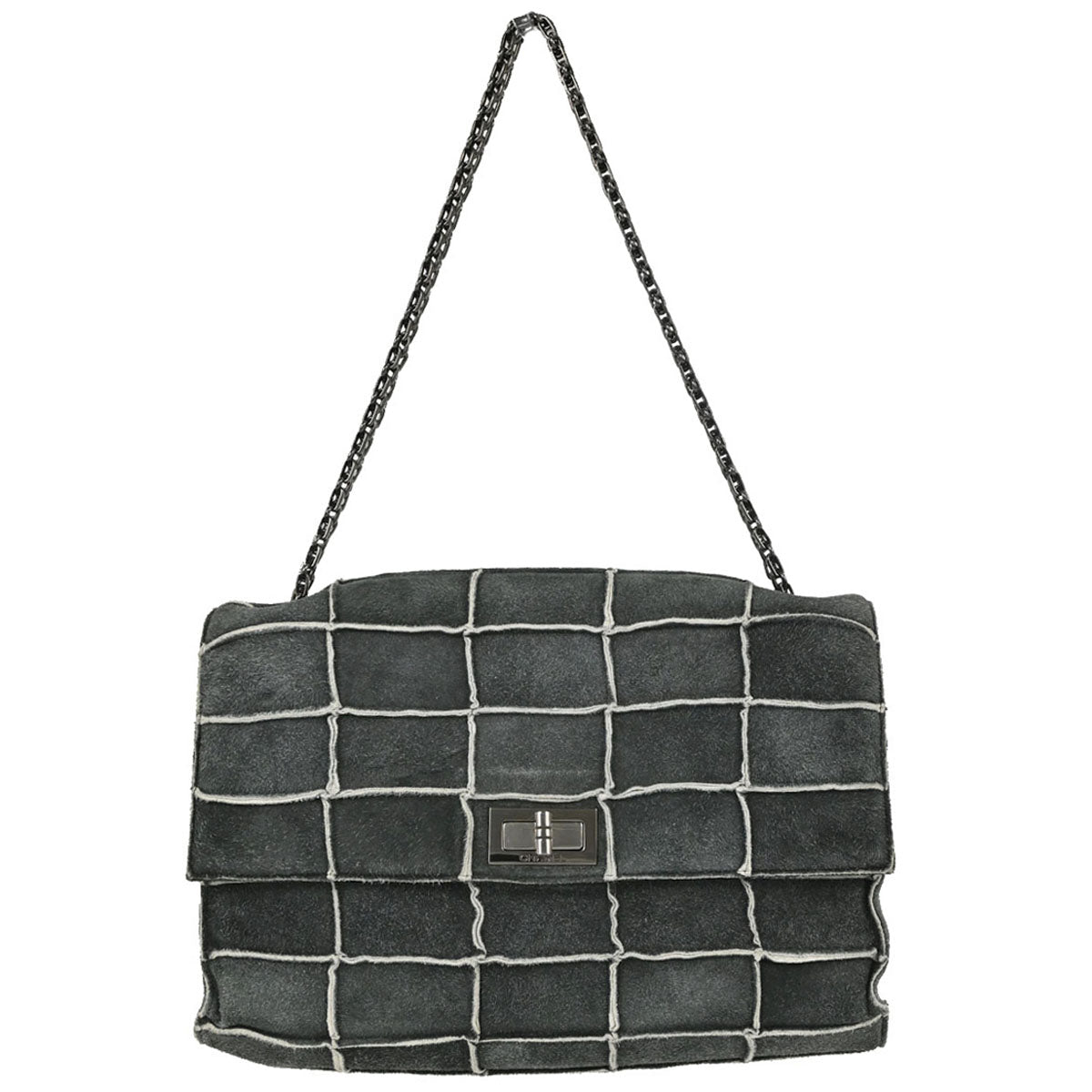 Chanel 1997-1999 Gray Suede Patchwork Reissue Mademoiselle Lock Handbag