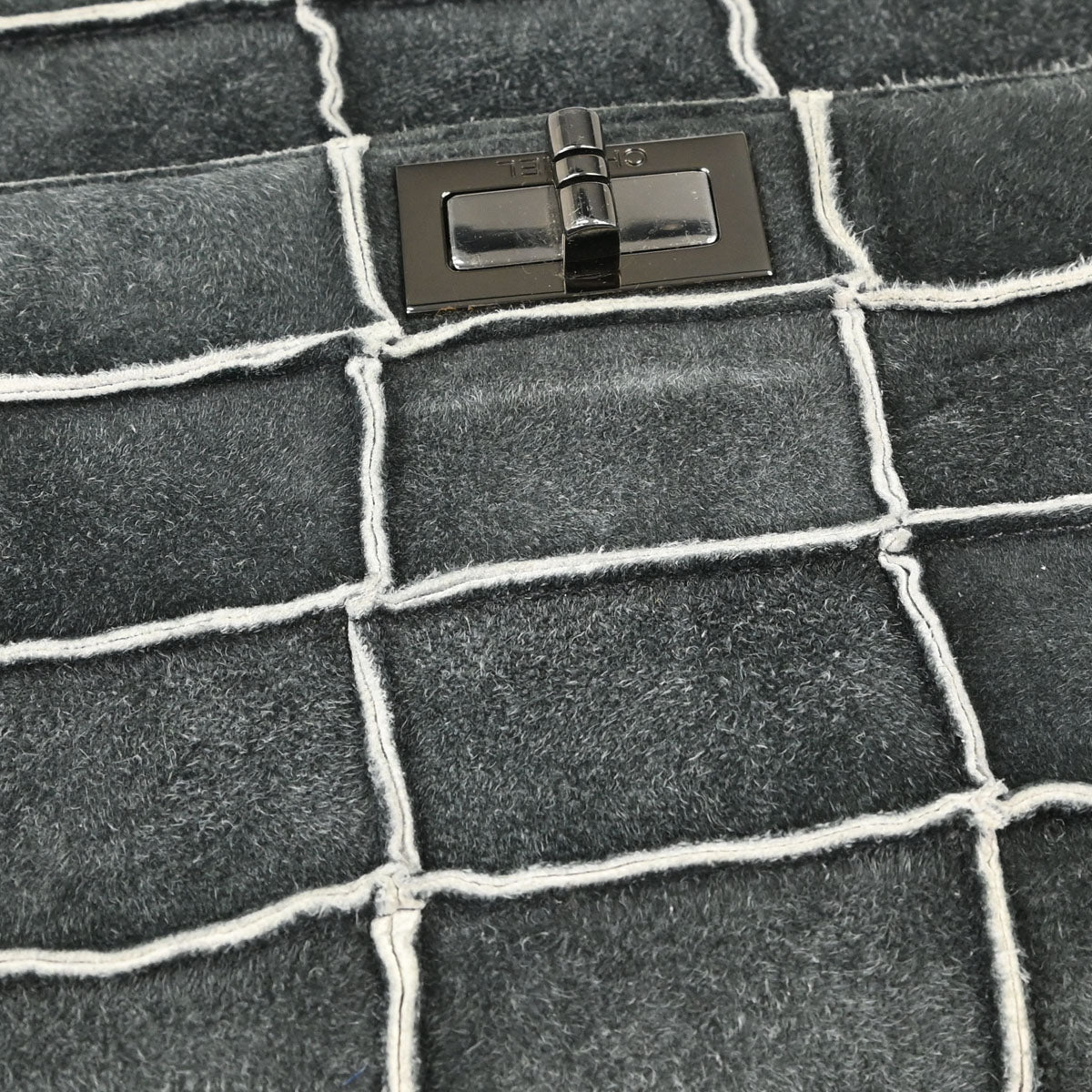 Chanel 1997-1999 Gray Suede Patchwork Reissue Mademoiselle Lock Handbag