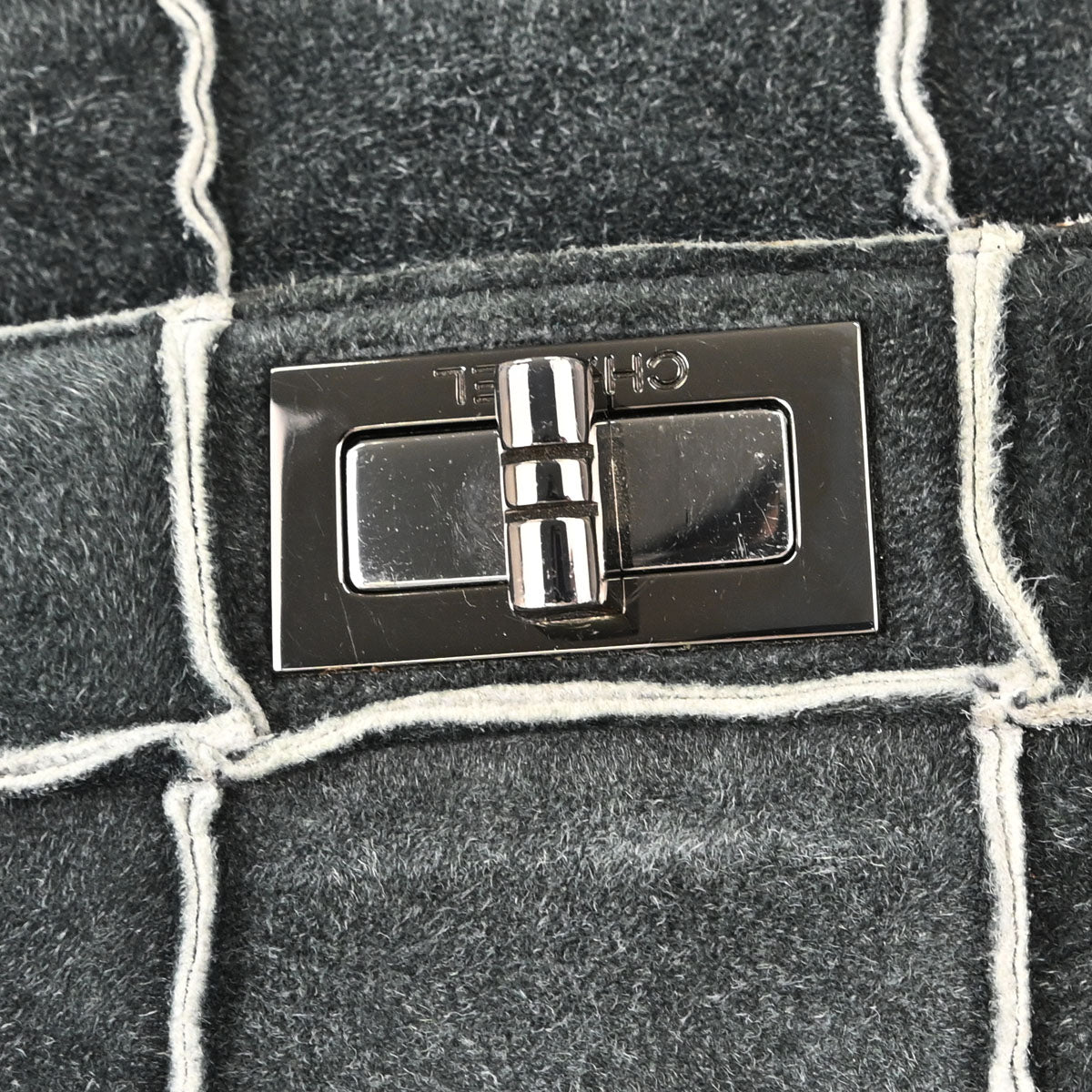 Chanel 1997-1999 Gray Suede Patchwork Reissue Mademoiselle Lock Handbag