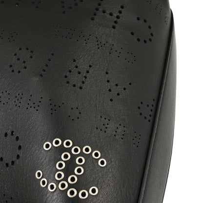 Chanel 2019 Black Perforated Calfskin Logo Eyelets Tote 2way Shoulder Handbag