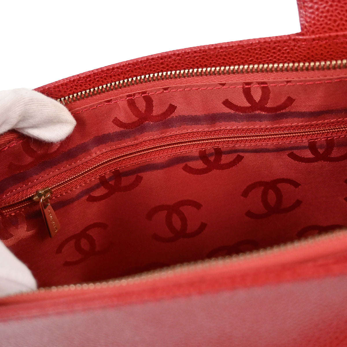 Chanel Red Caviar Skin Tote Handbag