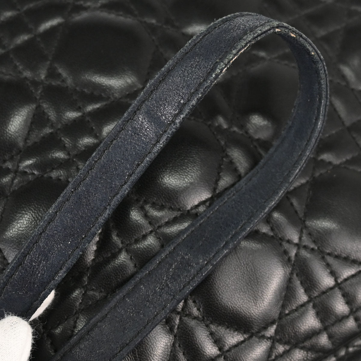 Christian Dior Black Lambskin Lady Dior Medium Cannage 2way Shoulder Handbag