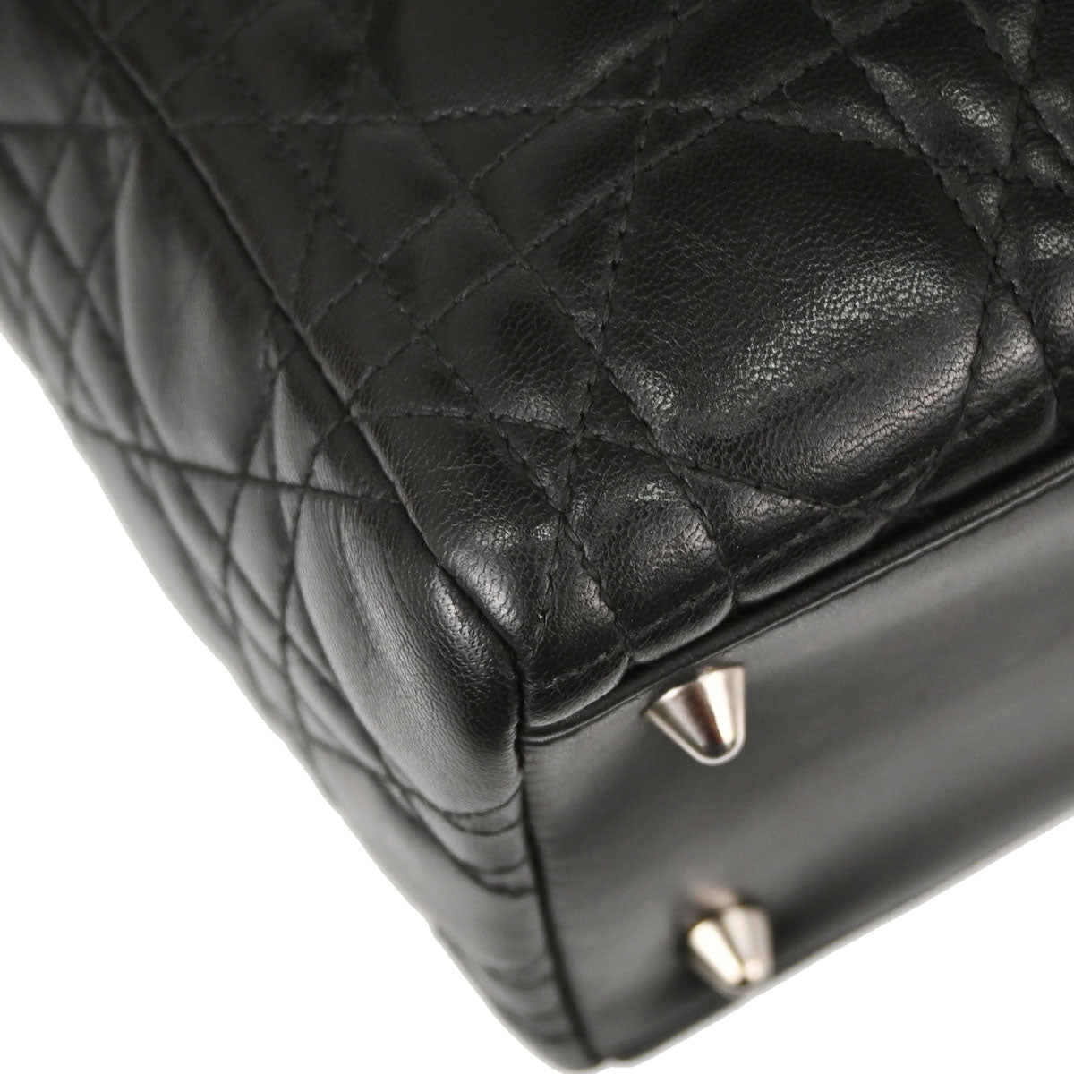 Christian Dior Black Lambskin Lady Dior Medium Cannage 2way Shoulder Handbag
