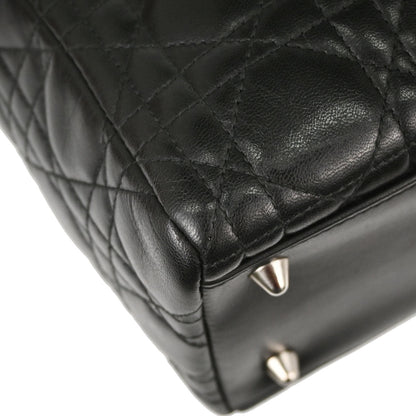 Christian Dior Black Lambskin Lady Dior Medium Cannage 2way Shoulder Handbag