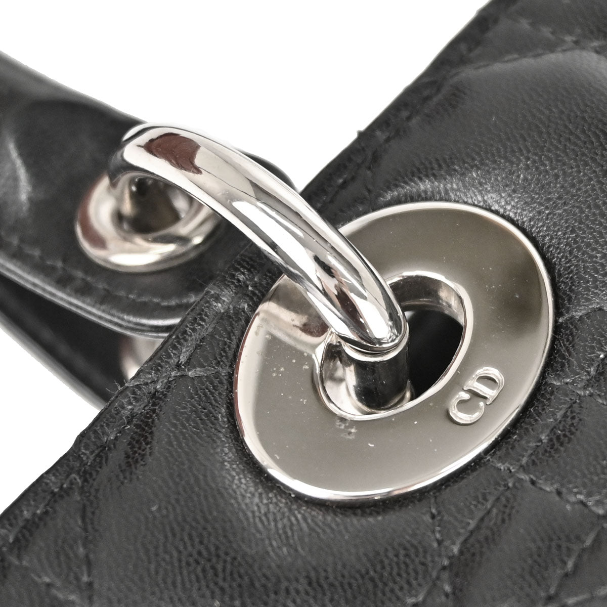 Christian Dior Black Lambskin Lady Dior Medium Cannage 2way Shoulder Handbag