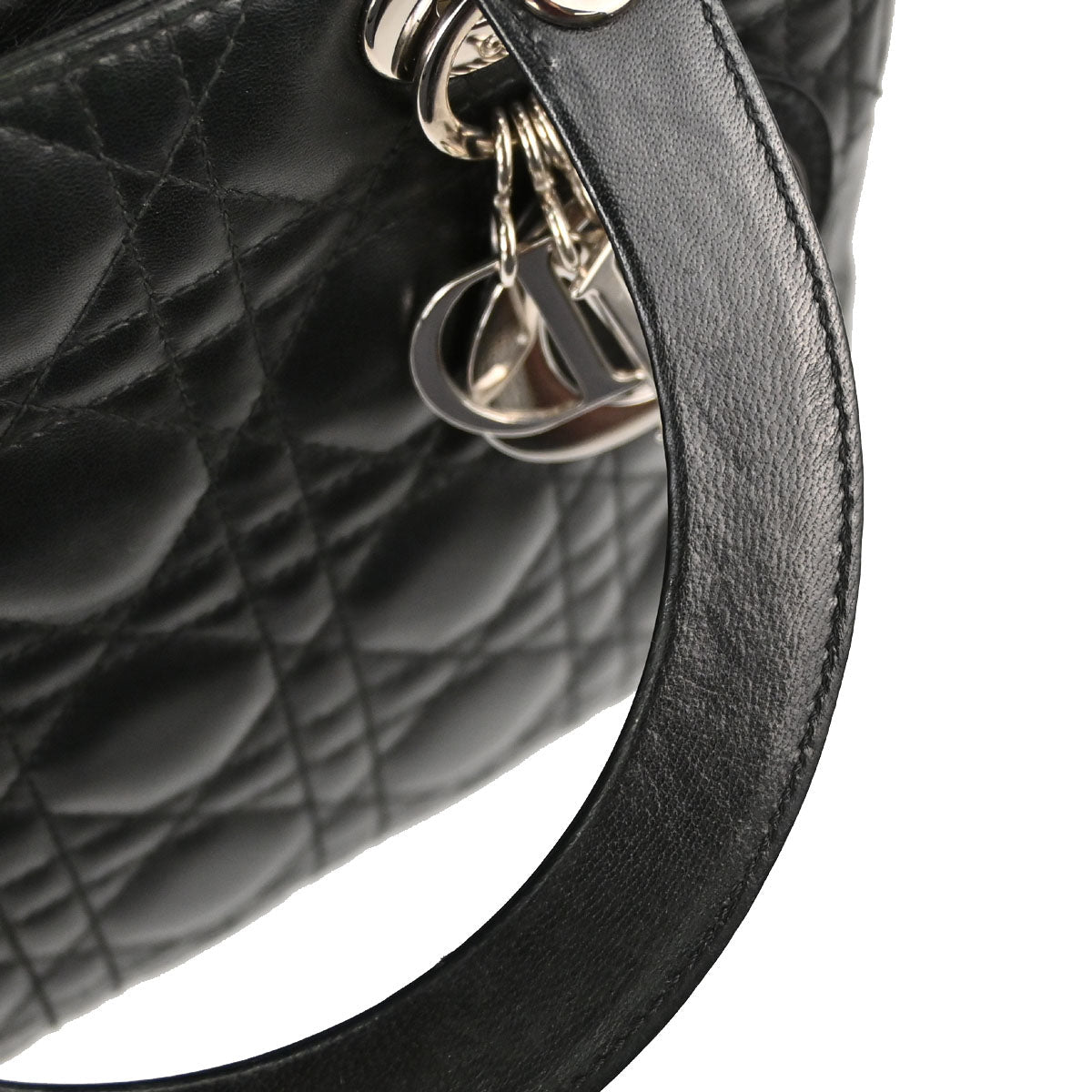 Christian Dior Black Lambskin Lady Dior Medium Cannage 2way Shoulder Handbag