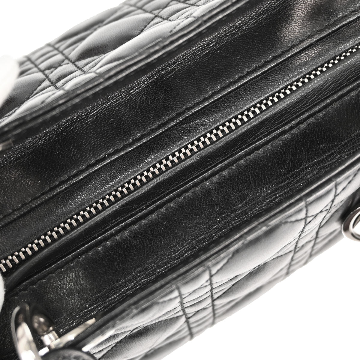 Christian Dior Black Lambskin Lady Dior Medium Cannage 2way Shoulder Handbag