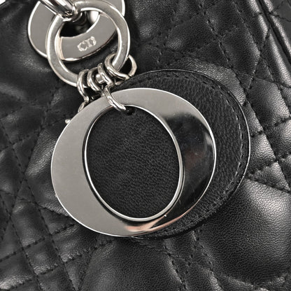 Christian Dior Black Lambskin Lady Dior Medium Cannage 2way Shoulder Handbag