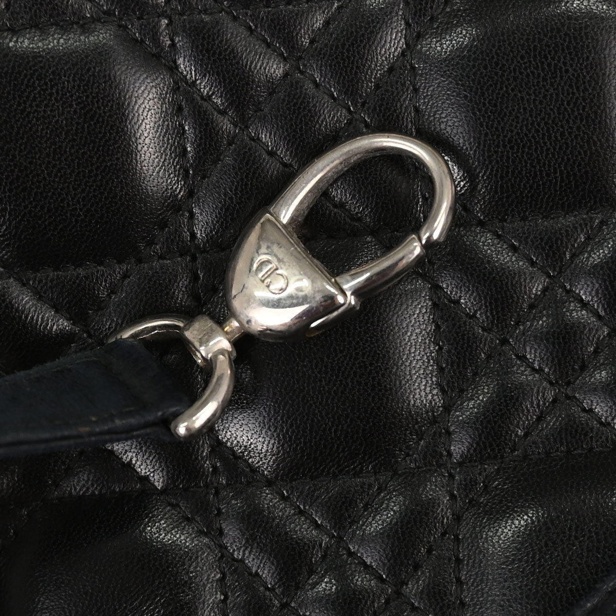 Christian Dior Black Lambskin Lady Dior Medium Cannage 2way Shoulder Handbag