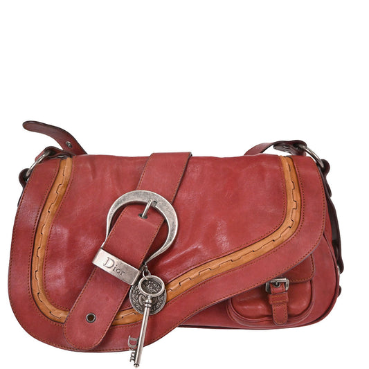 Christian Dior Red Leather Gaucho Shoulder Bag