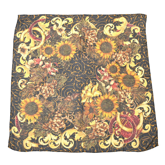 Chanel Black Sunflower Sheer Scarf Small Good
