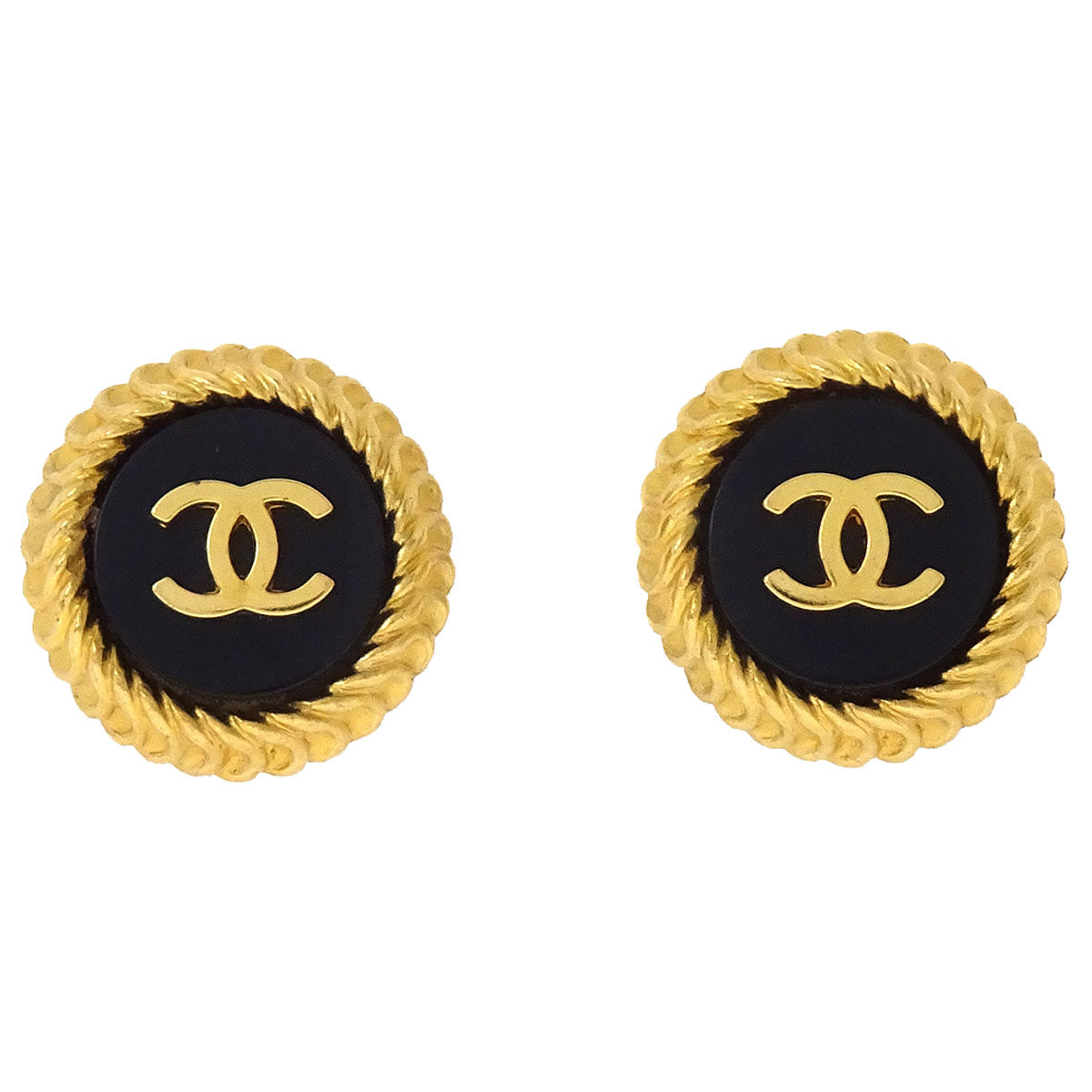Chanel Button Clip-On Earrings Gold Black 95A