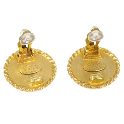 Chanel Button Clip-On Earrings Gold Black 95A