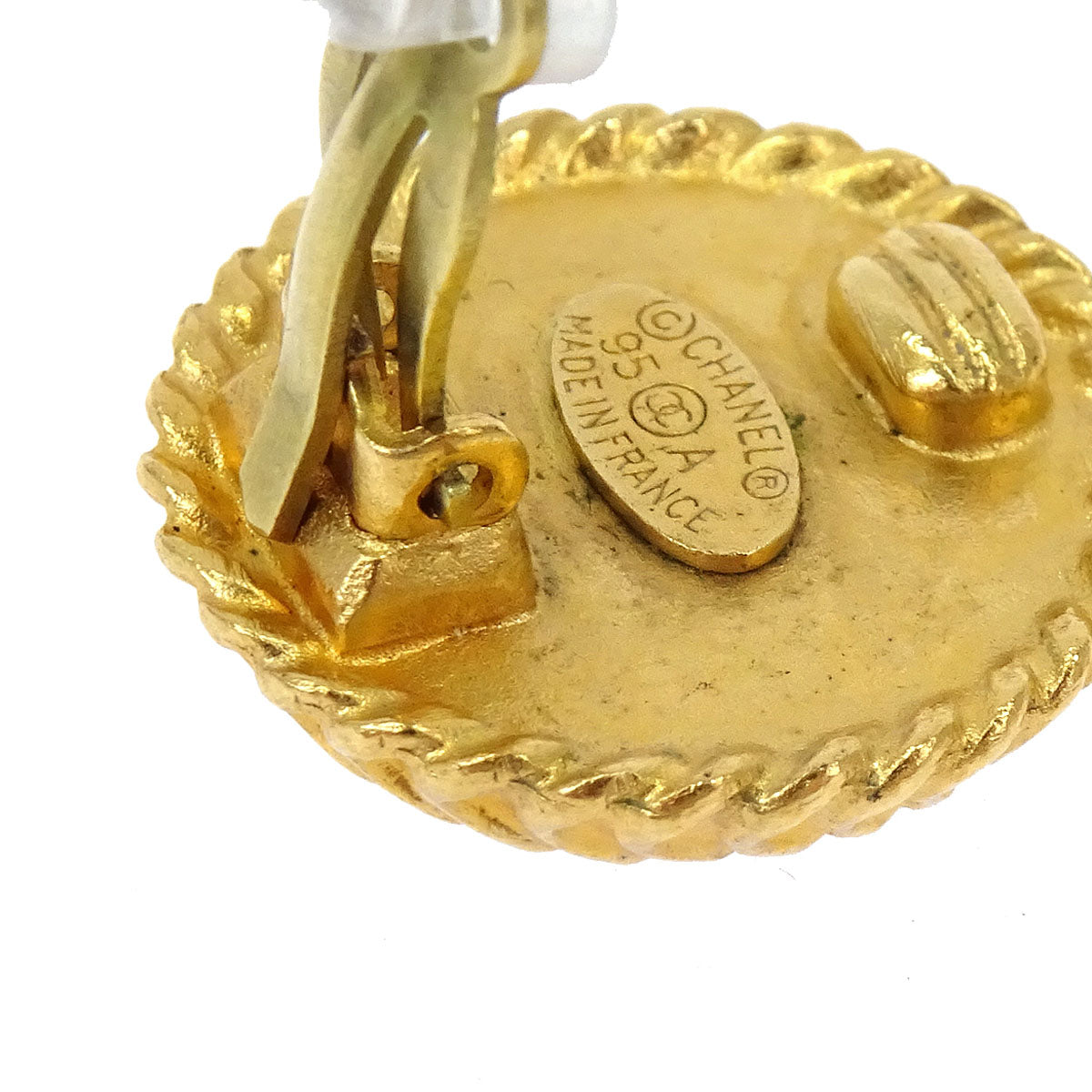 Chanel Button Clip-On Earrings Gold Black 95A