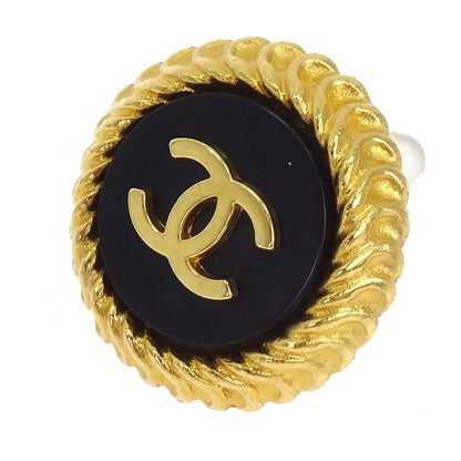 Chanel Button Clip-On Earrings Gold Black 95A