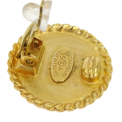 Chanel Button Clip-On Earrings Gold Black 95A