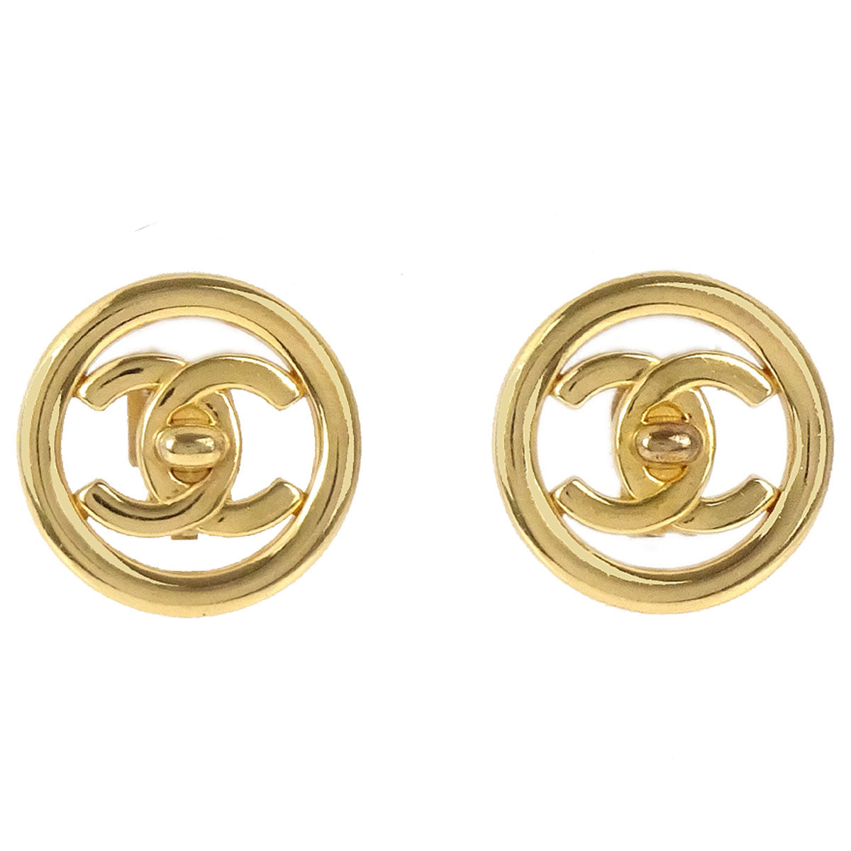 Chanel CC Turnlock Button Clip-On Earrings Small Gold 97P