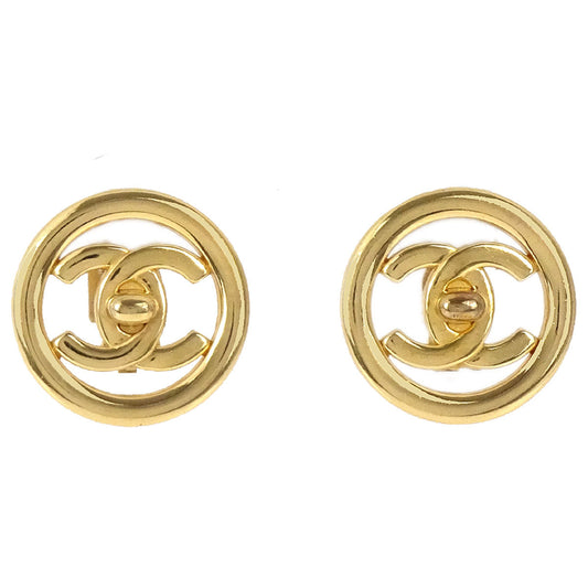 Chanel CC Turnlock Button Clip-On Earrings Small Gold 97P