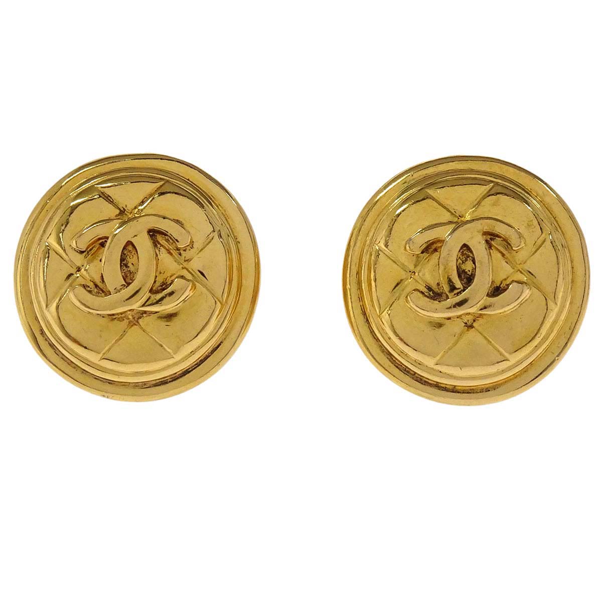 Chanel Button Clip-On Earrings Gold 2389