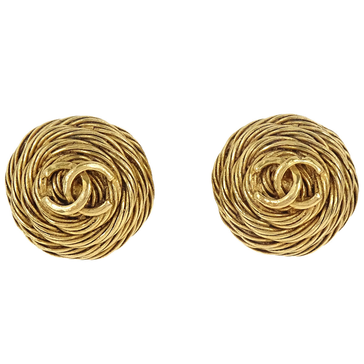 Chanel Button Clip-On Earrings Gold 94A