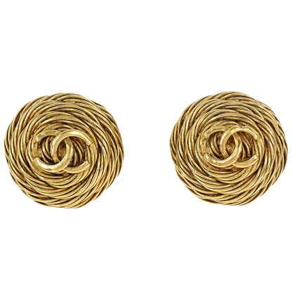 Chanel Button Clip-On Earrings Gold 94A