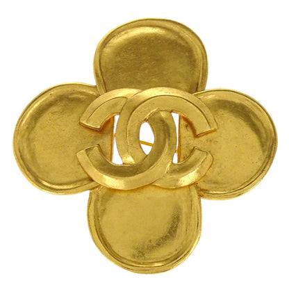 Chanel CC Clover Brooch Pin Gold 96P